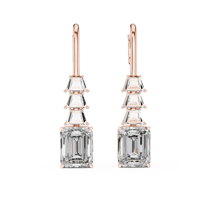 graduated geometric emerald and trapezoid-cut diamond drop earrings