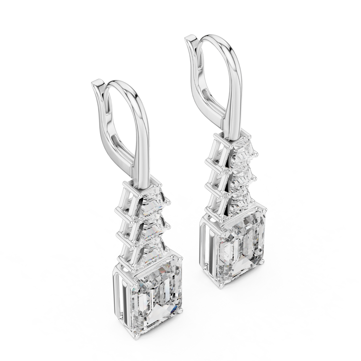 graduated geometric emerald and trapezoid-cut diamond drop earrings