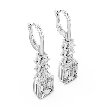 graduated geometric emerald and trapezoid-cut diamond drop earrings