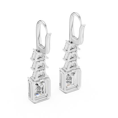 graduated geometric emerald and trapezoid-cut diamond drop earrings