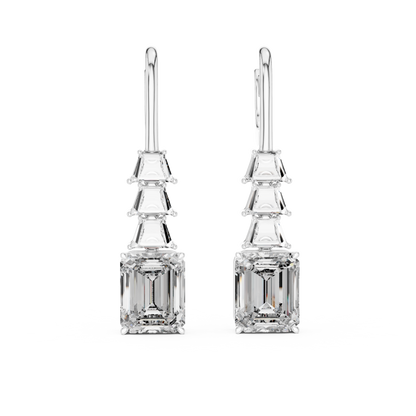 graduated geometric emerald and trapezoid-cut diamond drop earrings