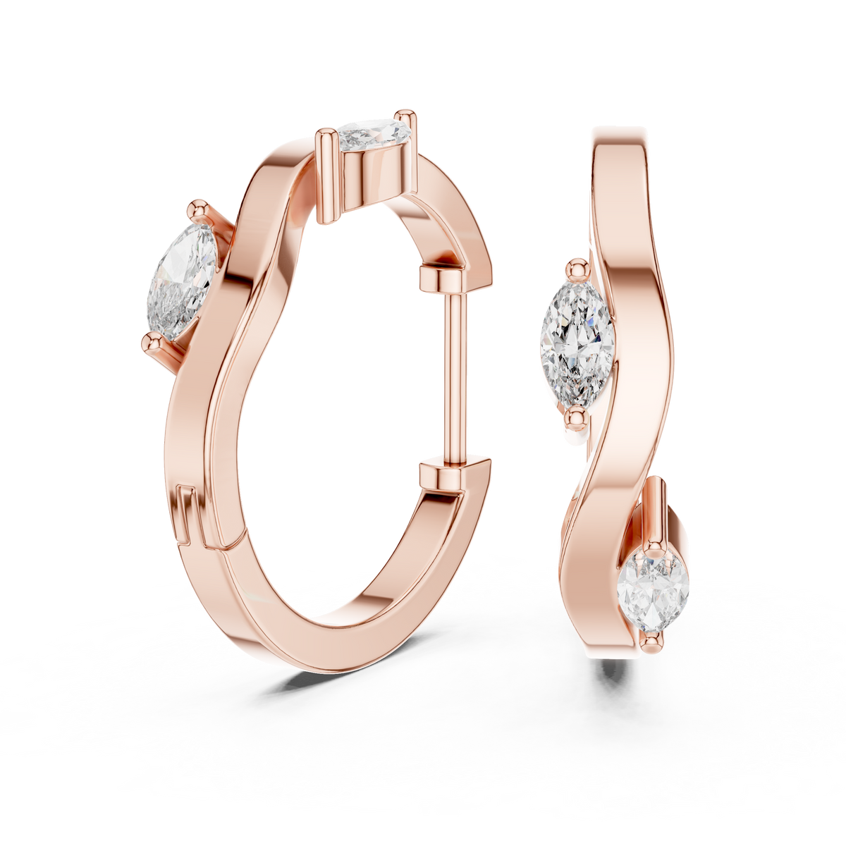 asymmetrical marquise diamond wavy huggie hoop earrings