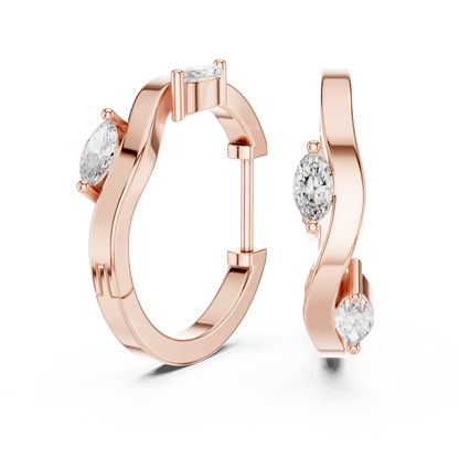 asymmetrical marquise diamond wavy huggie hoop earrings