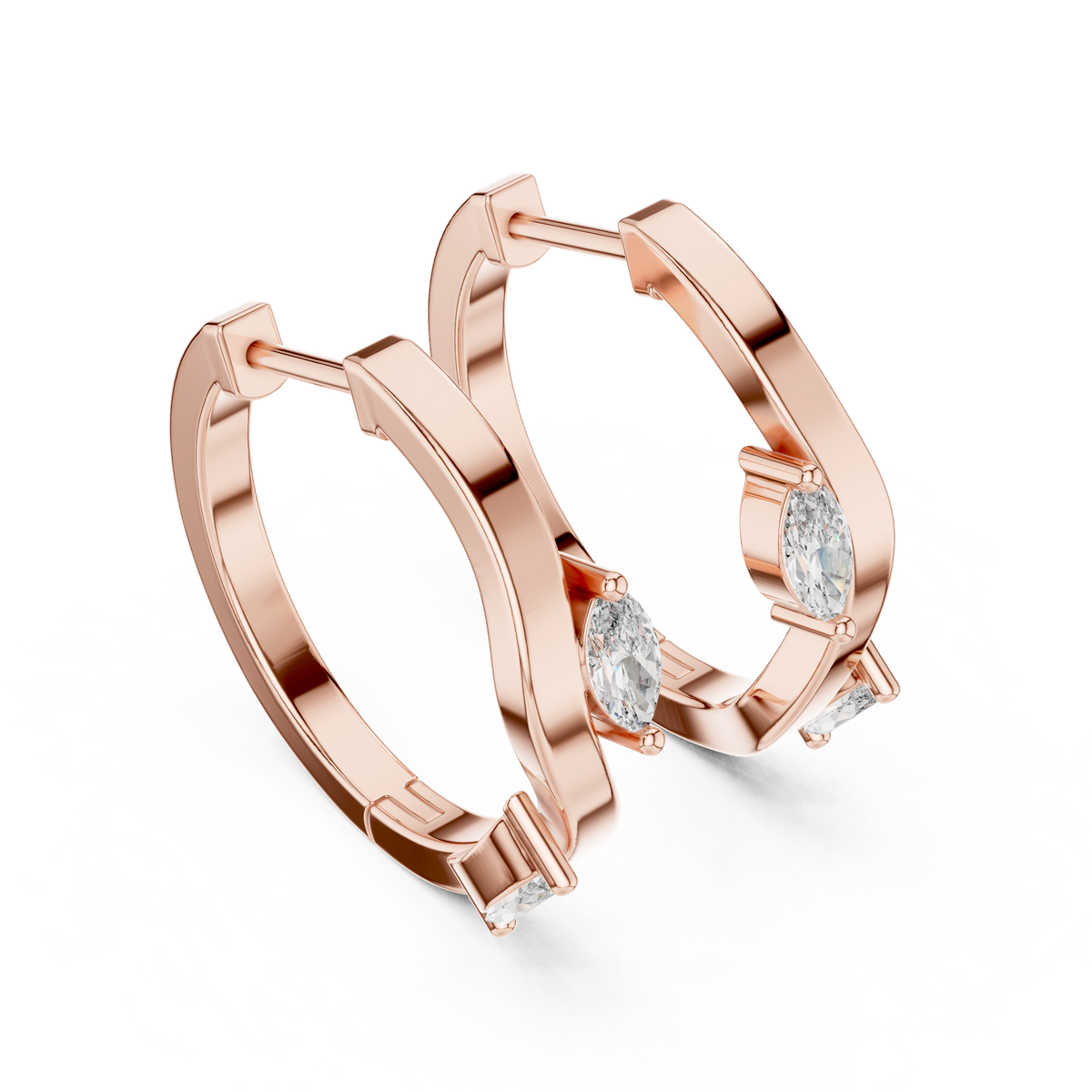 asymmetrical marquise diamond wavy huggie hoop earrings