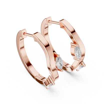 asymmetrical marquise diamond wavy huggie hoop earrings