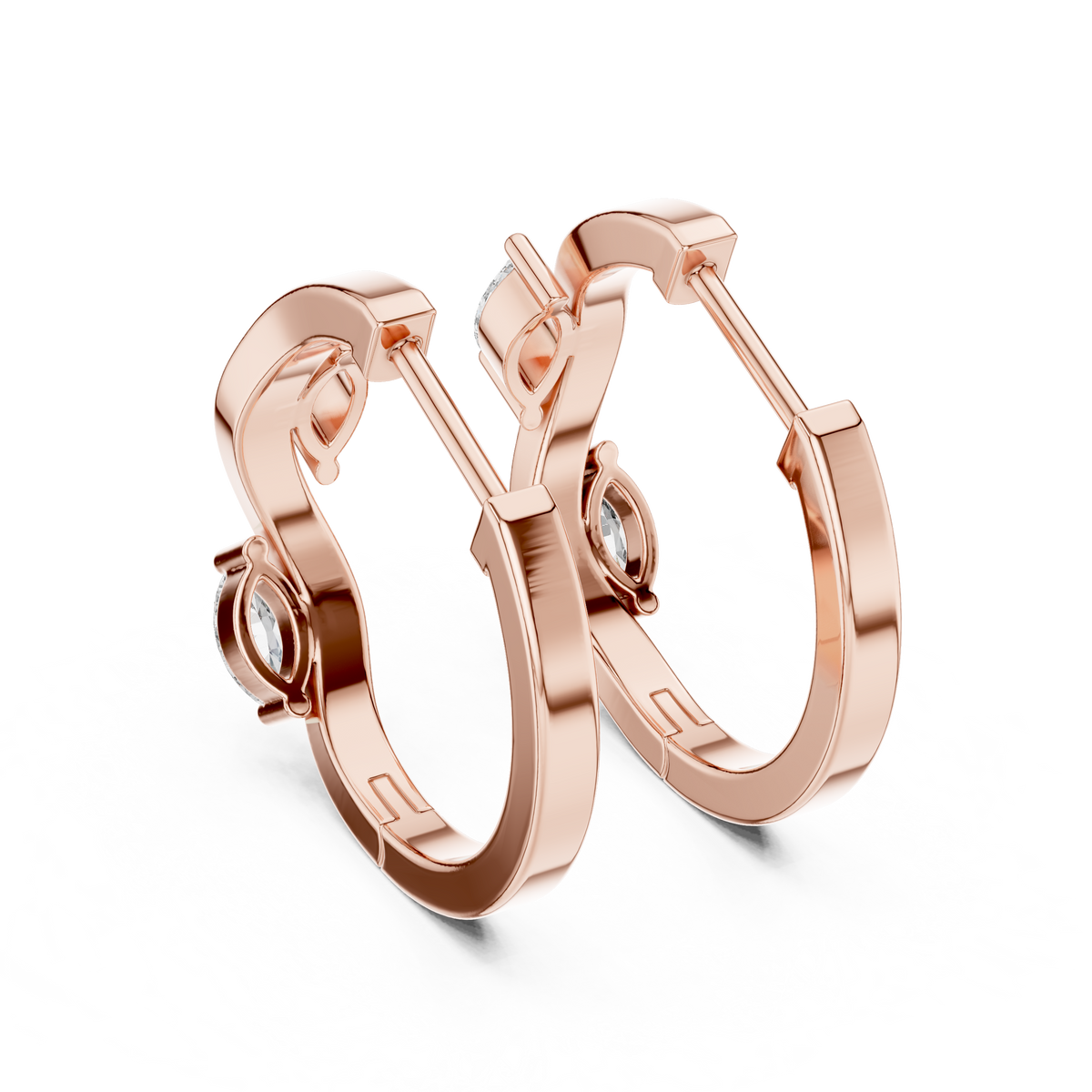 asymmetrical marquise diamond wavy huggie hoop earrings