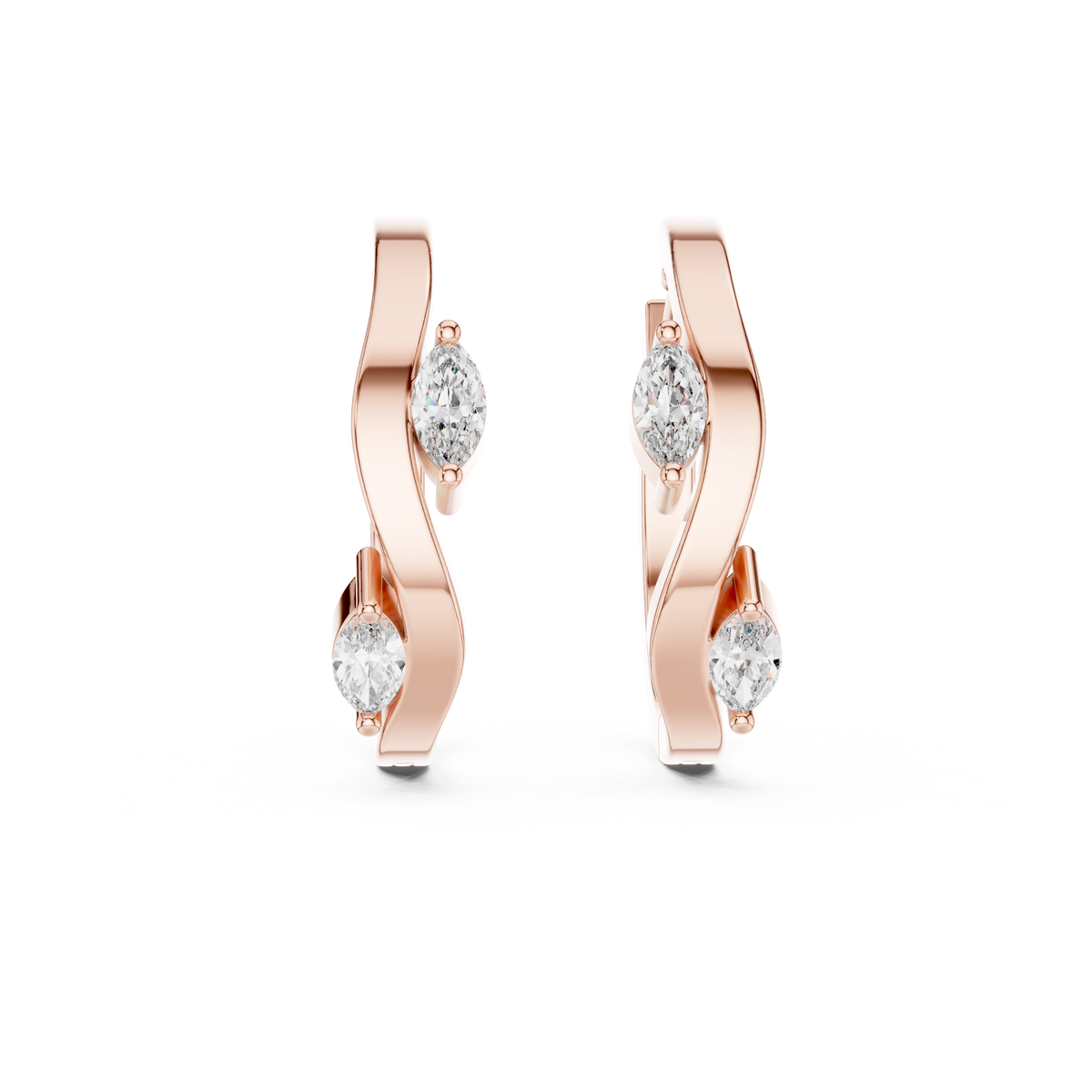 asymmetrical marquise diamond wavy huggie hoop earrings