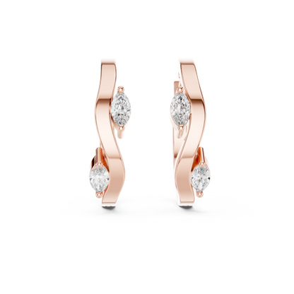 asymmetrical marquise diamond wavy huggie hoop earrings