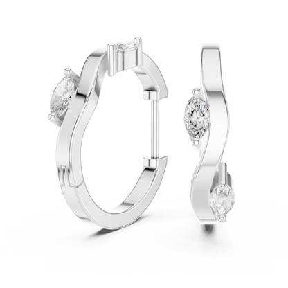 asymmetrical marquise diamond wavy huggie hoop earrings