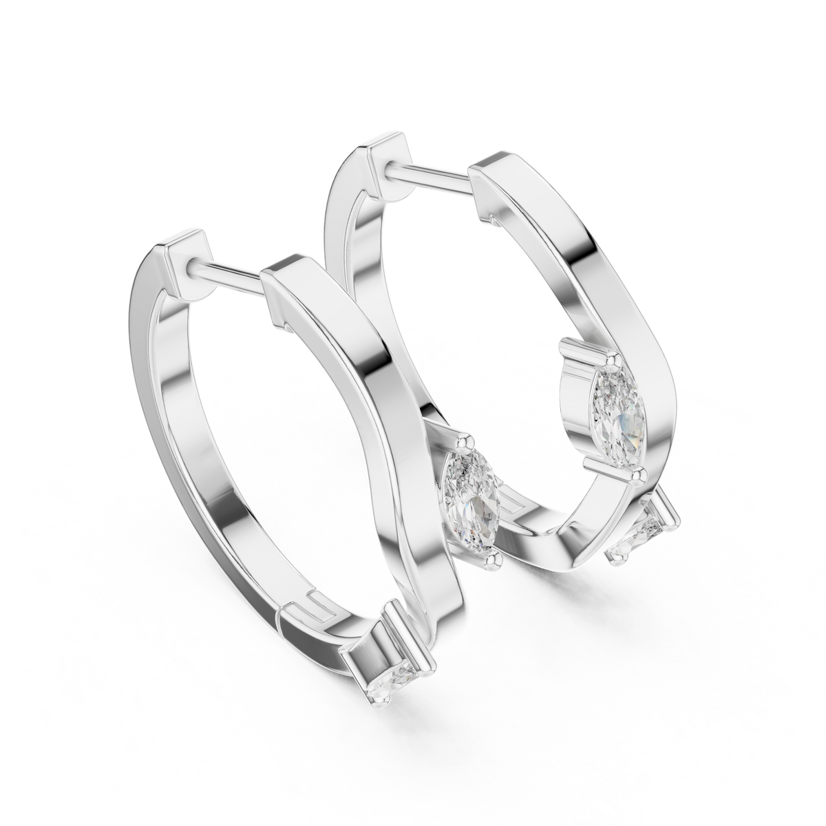 asymmetrical marquise diamond wavy huggie hoop earrings