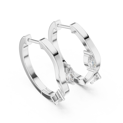 asymmetrical marquise diamond wavy huggie hoop earrings