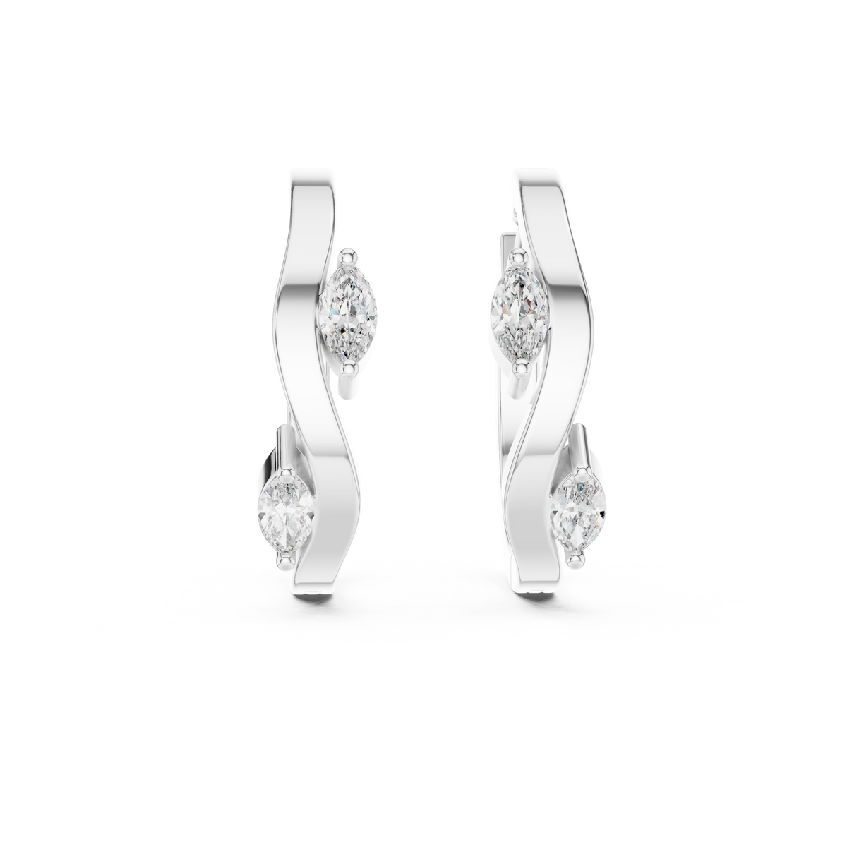 asymmetrical marquise diamond wavy huggie hoop earrings