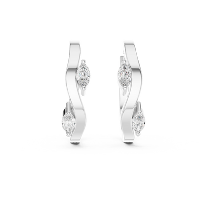 asymmetrical marquise diamond wavy huggie hoop earrings