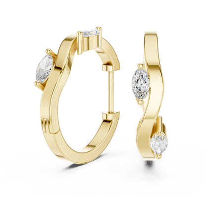 asymmetrical marquise diamond wavy huggie hoop earrings