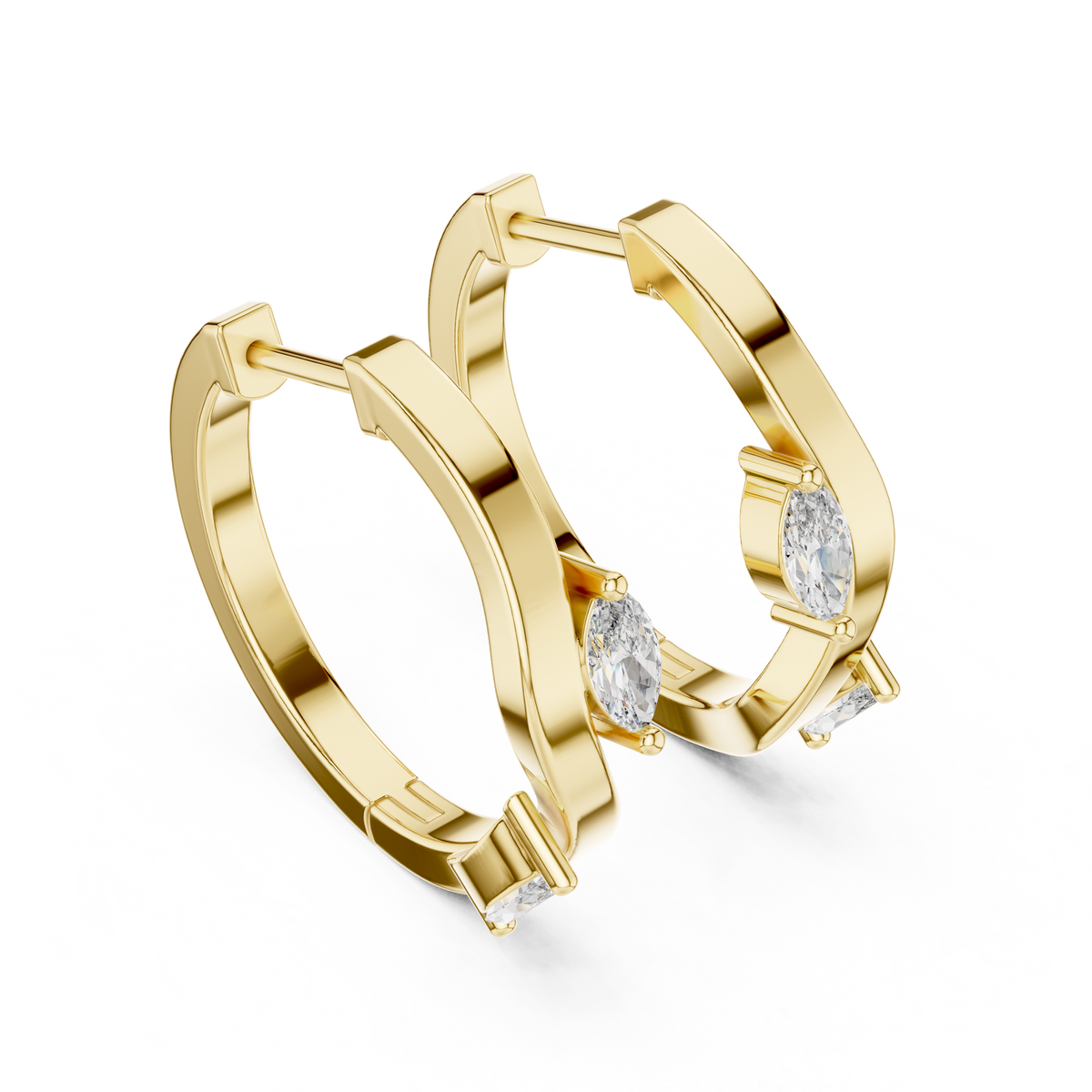 asymmetrical marquise diamond wavy huggie hoop earrings