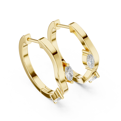 asymmetrical marquise diamond wavy huggie hoop earrings