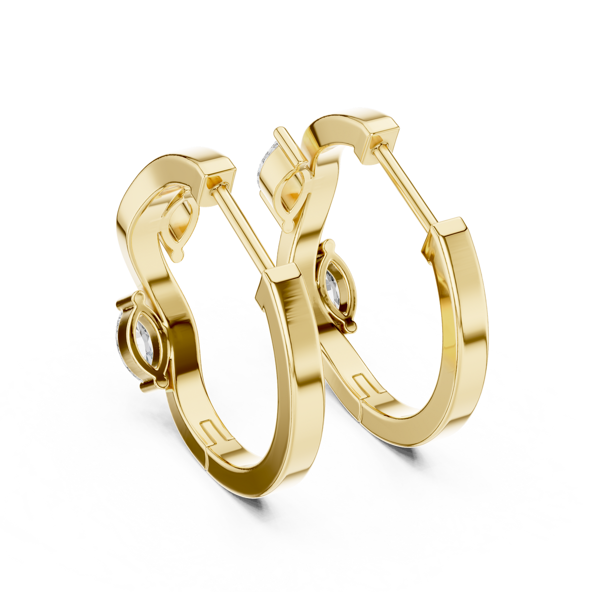 asymmetrical marquise diamond wavy huggie hoop earrings