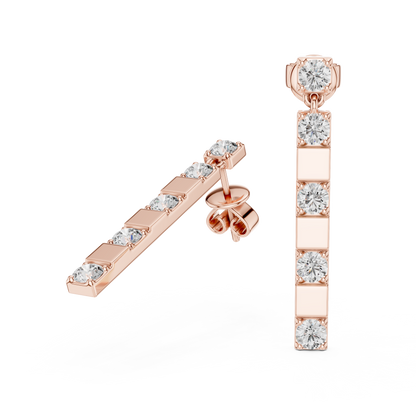 alternating geometric diamond linear bar drop earrings