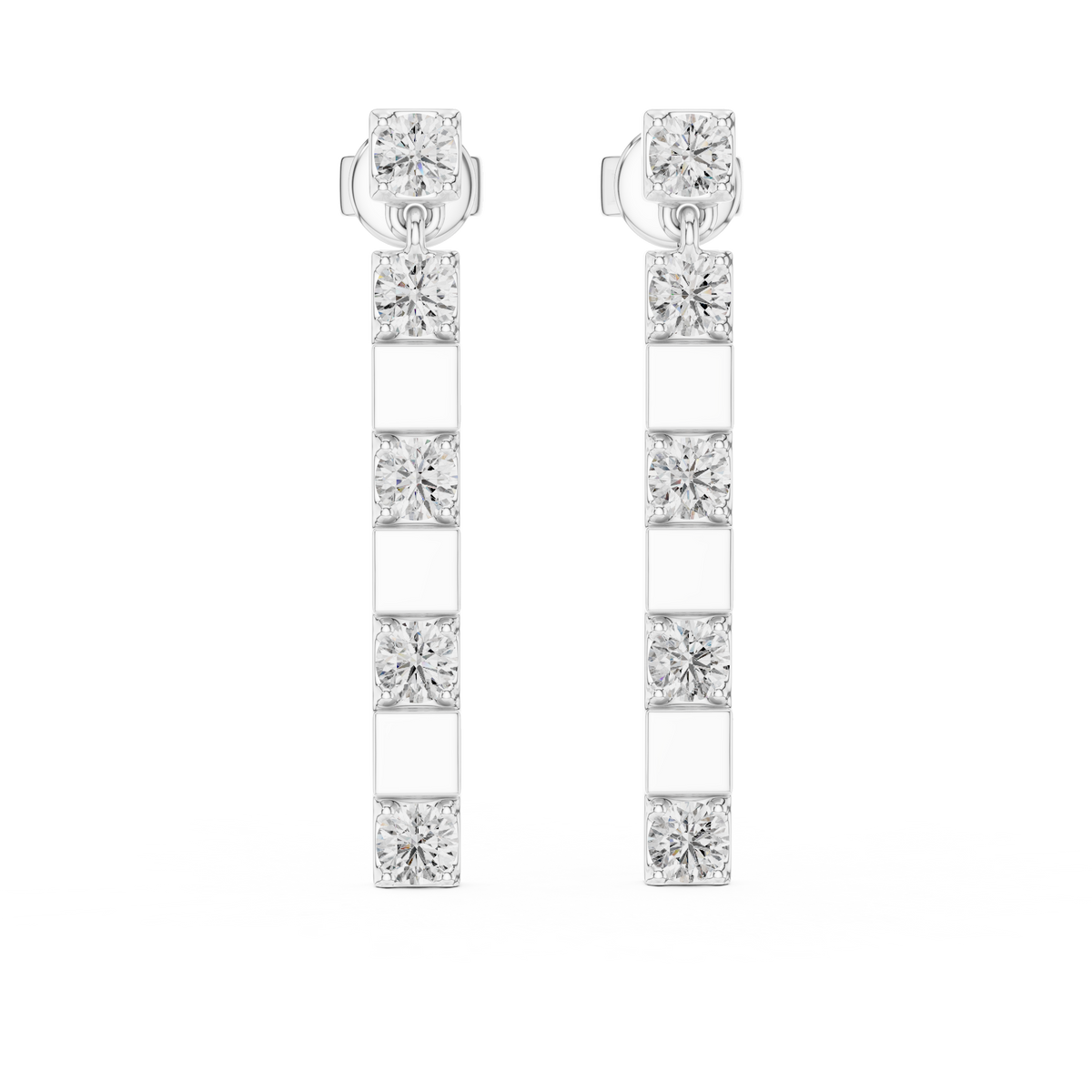 alternating geometric diamond linear bar drop earrings