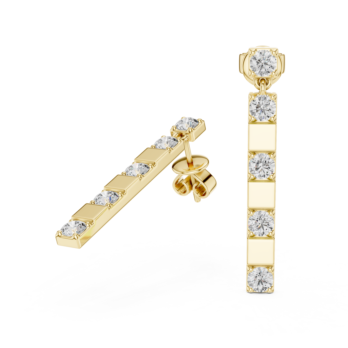 alternating geometric diamond linear bar drop earrings