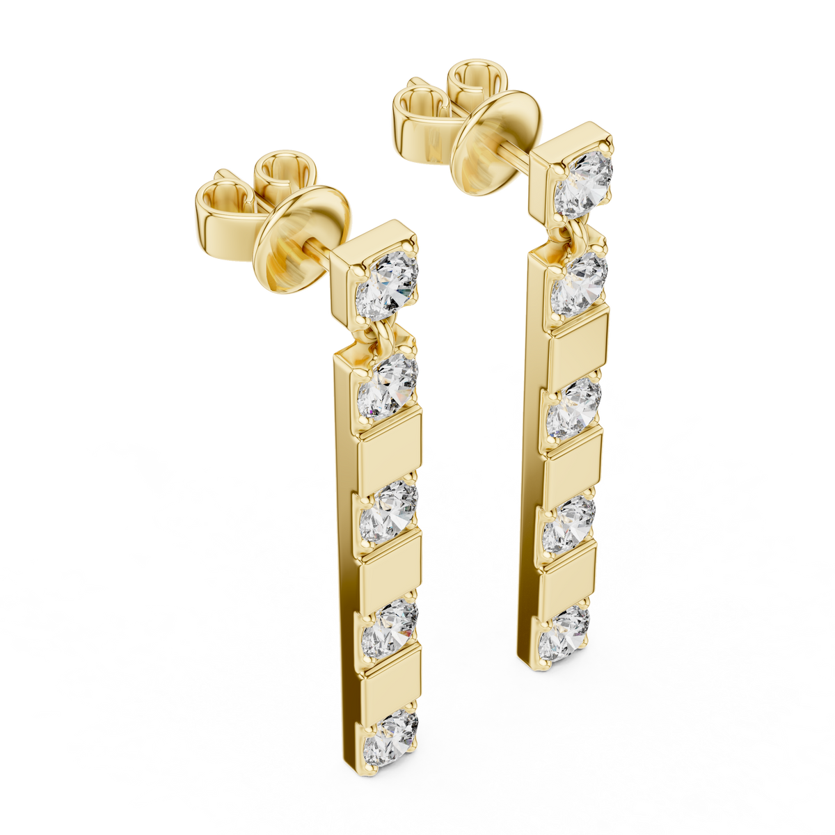 alternating geometric diamond linear bar drop earrings
