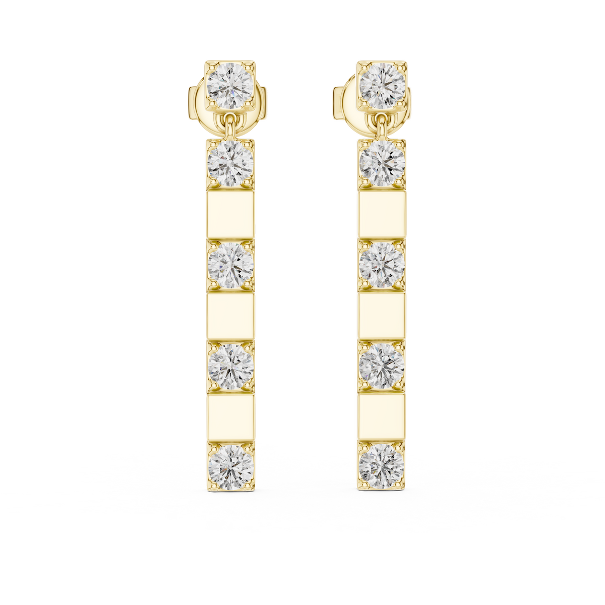 alternating geometric diamond linear bar drop earrings