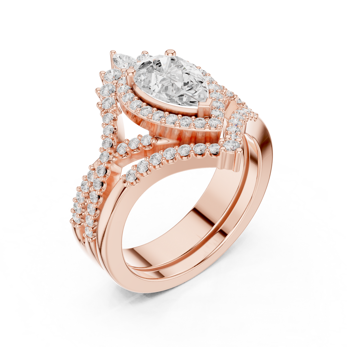pear shaped halo twisted engagement ring
