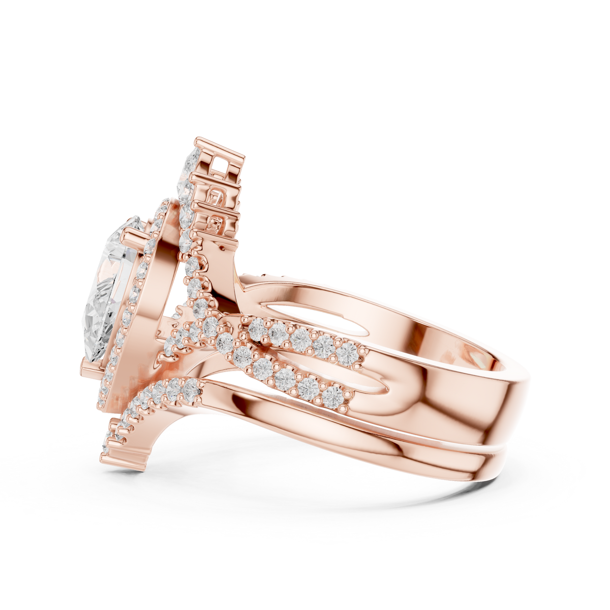 pear shaped halo twisted engagement ring