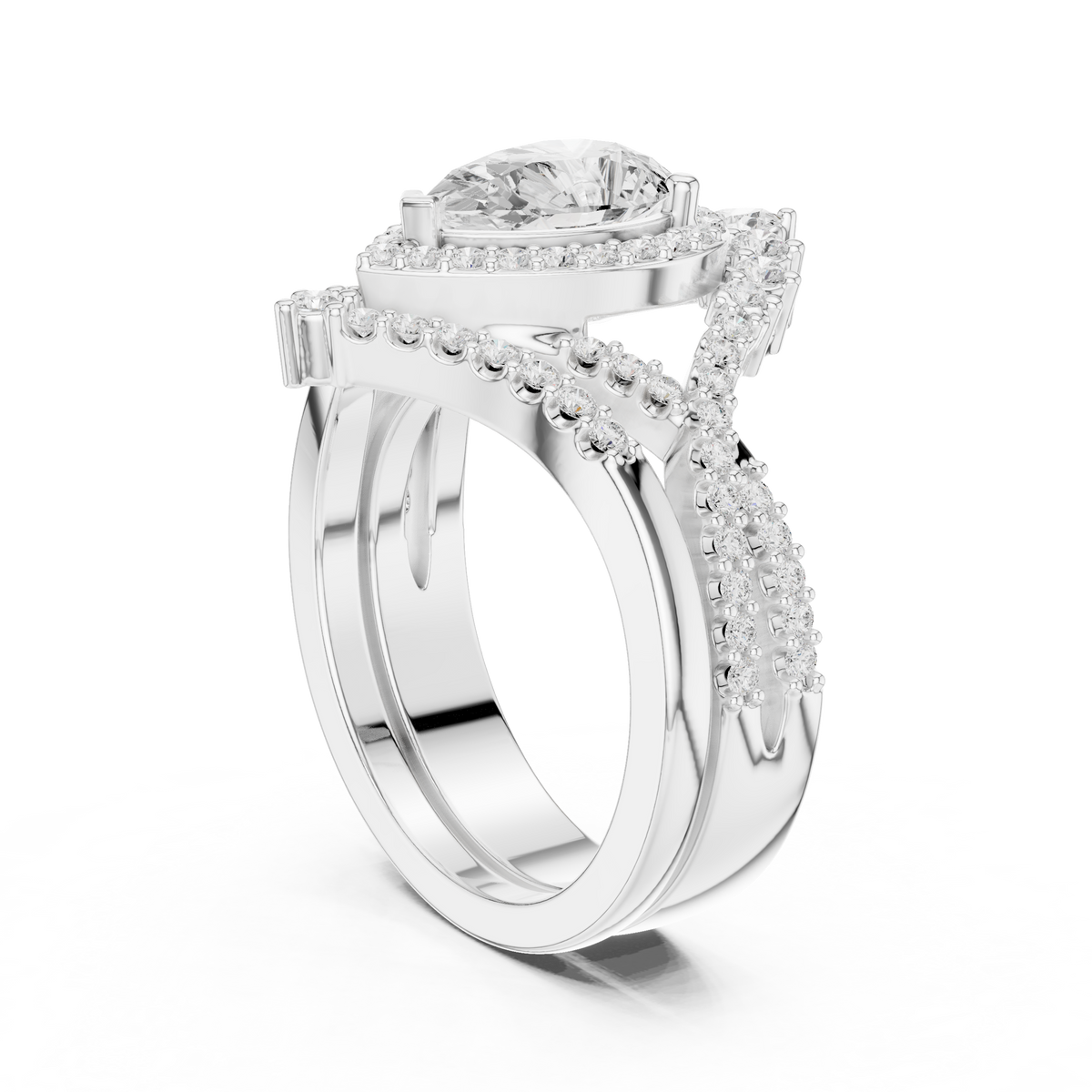 pear shaped halo twisted engagement ring
