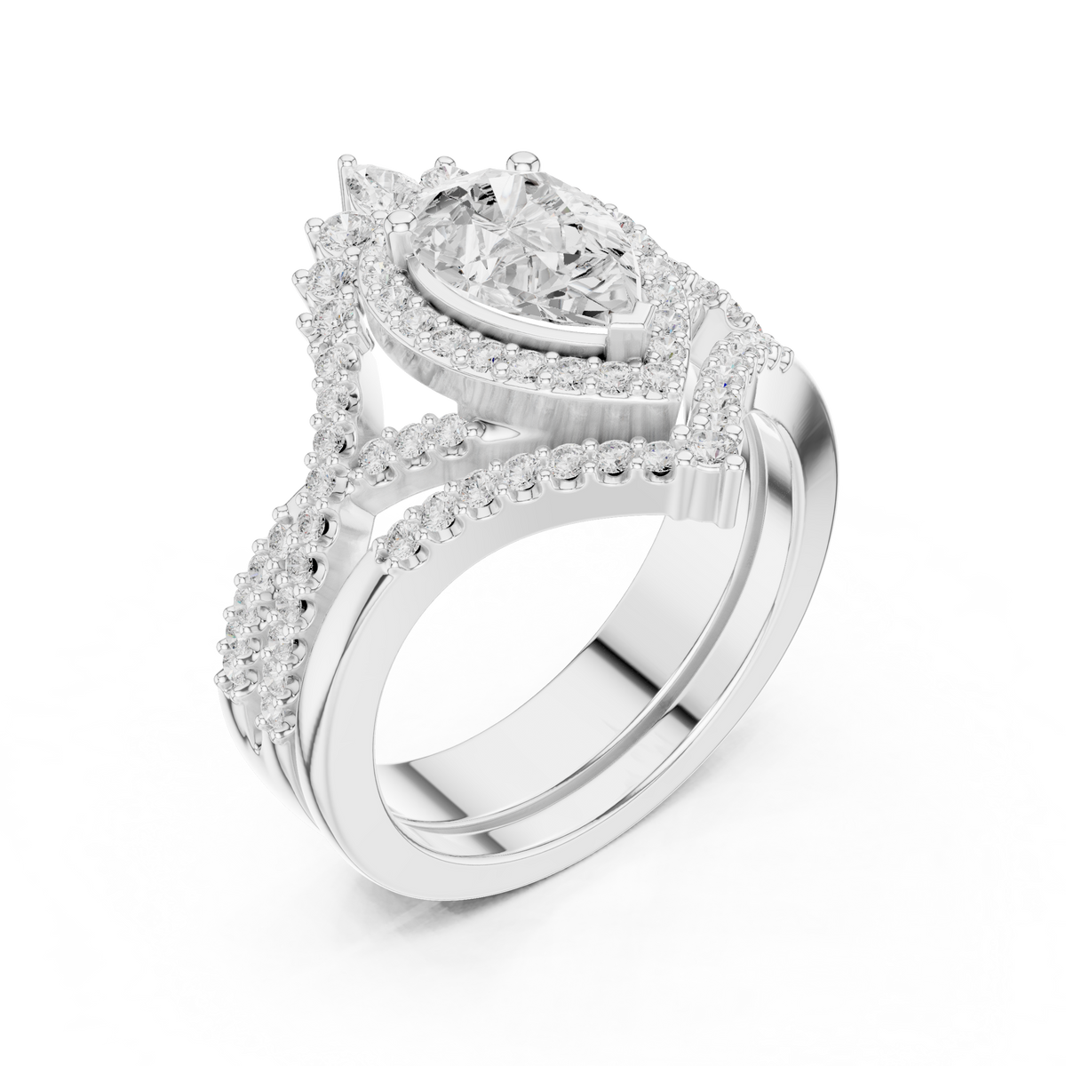 pear shaped halo twisted engagement ring