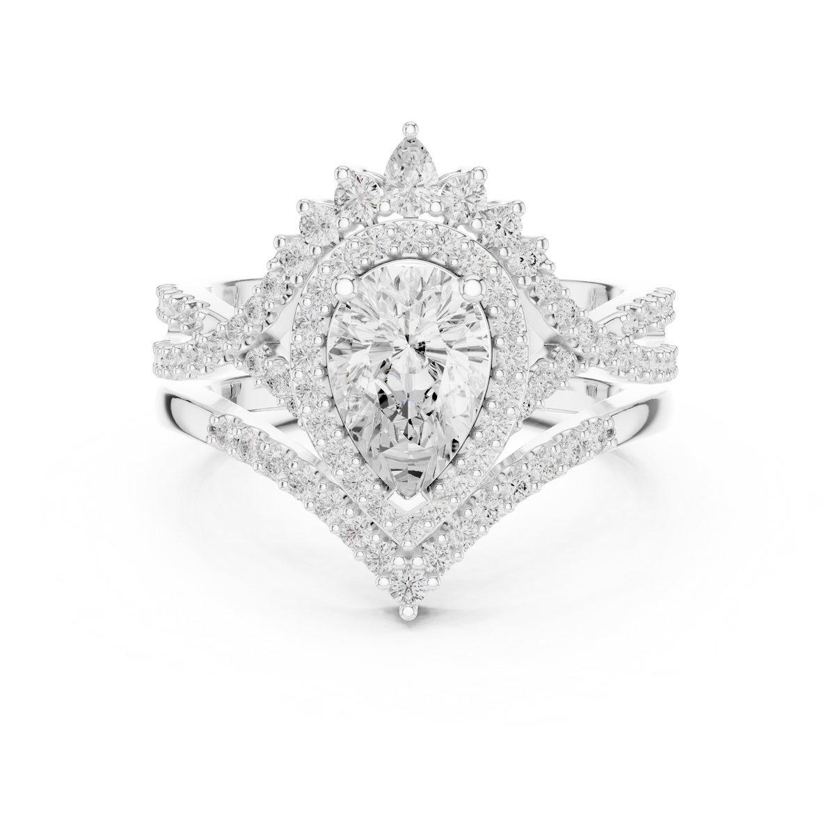 pear shaped halo twisted engagement ring