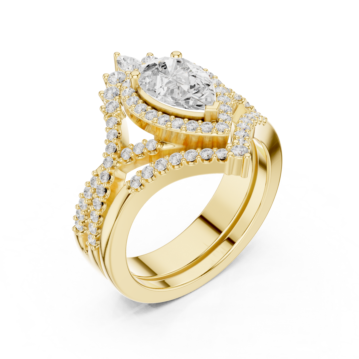 pear shaped halo twisted engagement ring
