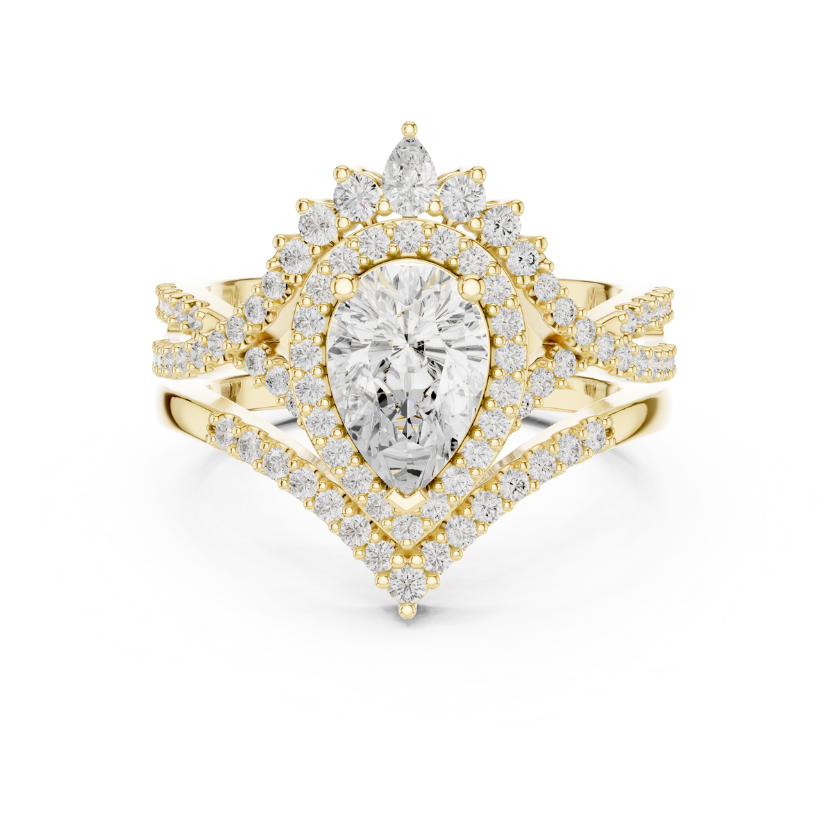 pear shaped halo twisted engagement ring