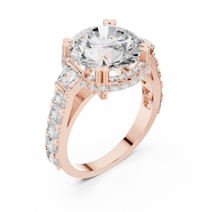 Round Cut with Tapered Baguette And Asscher Diamond Engagement Ring