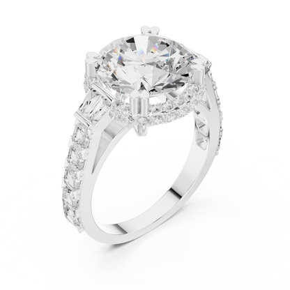 Round Cut with Tapered Baguette And Asscher Diamond Engagement Ring