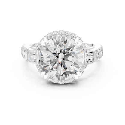 Round Cut with Tapered Baguette And Asscher Diamond Engagement Ring