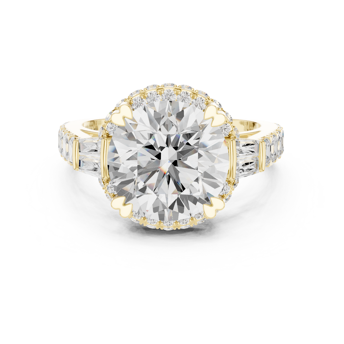 round cut with tapered baguette and asscher diamond engagement ring