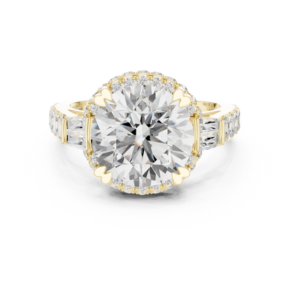 Round Cut with Tapered Baguette And Asscher Diamond Engagement Ring