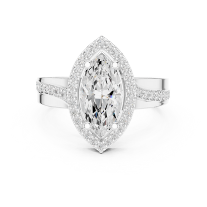 Marquise Cut Halo Engagement Ring