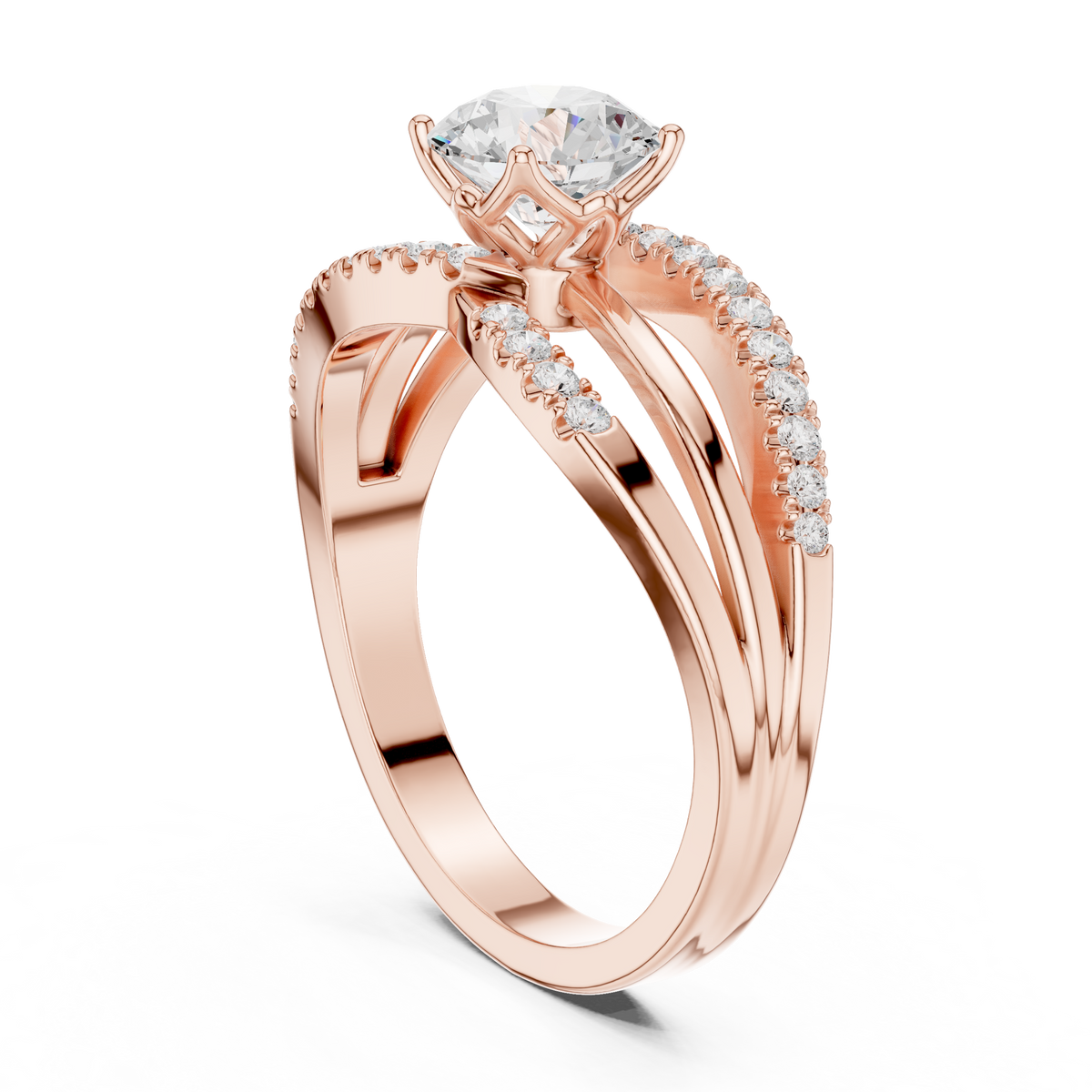 round lab grown diamond split shank engagement ring