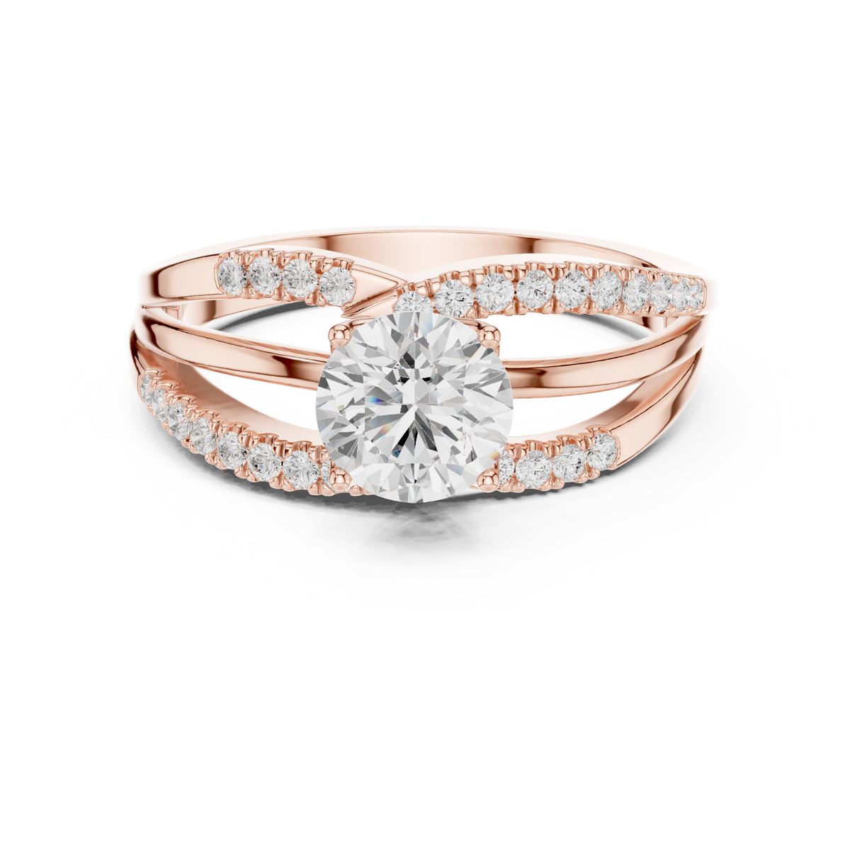 round lab grown diamond split shank engagement ring