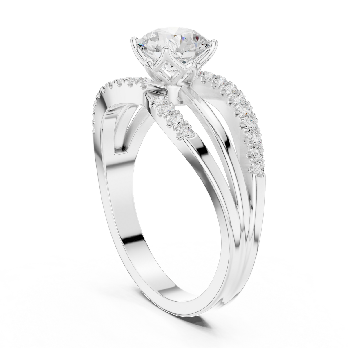round lab grown diamond split shank engagement ring
