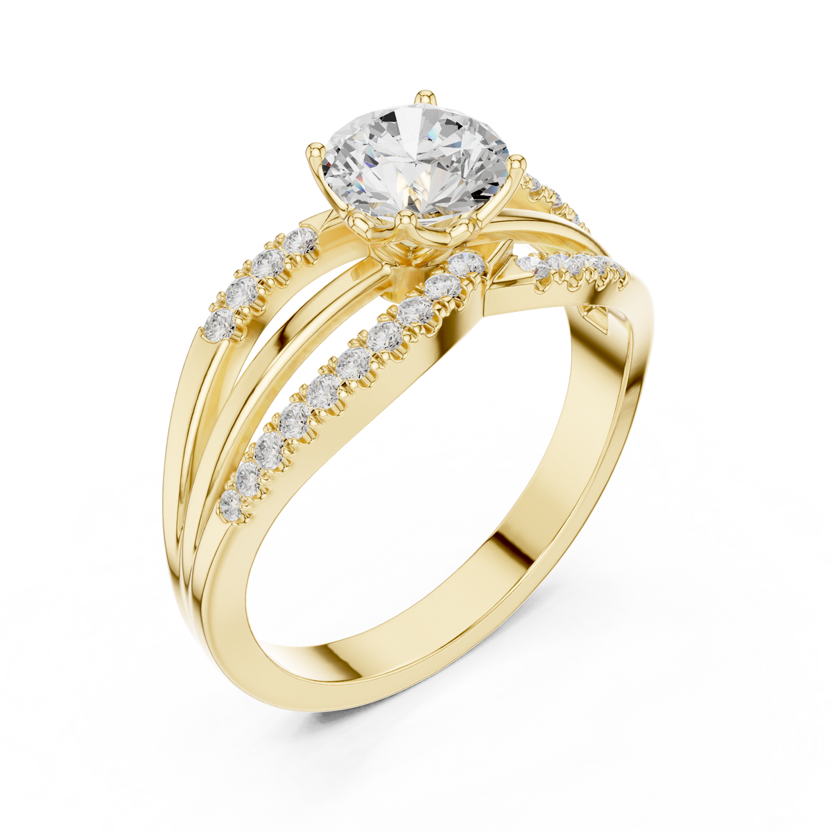 round lab grown diamond split shank engagement ring