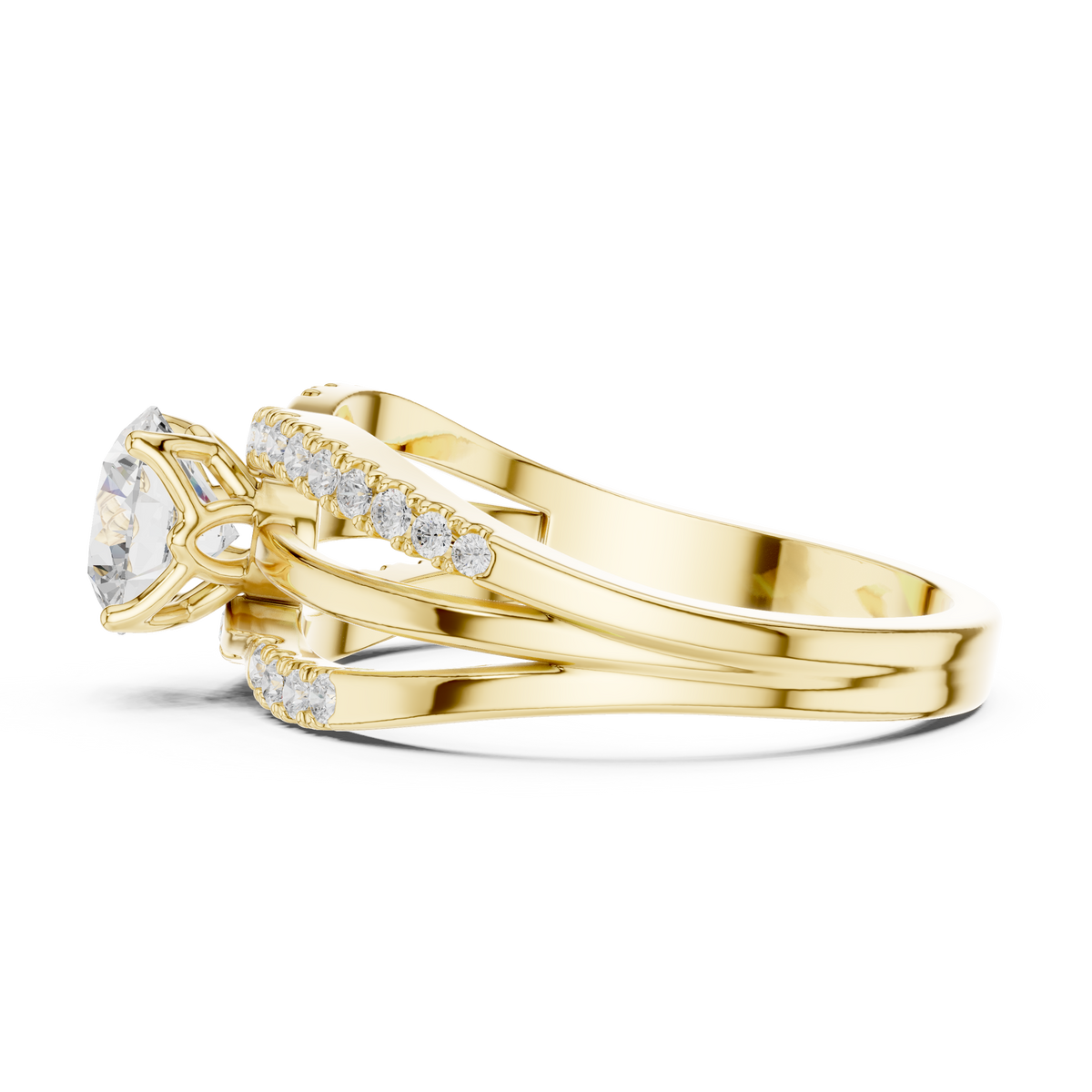round lab grown diamond split shank engagement ring