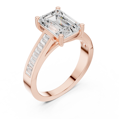 Emerald Cut Engagement Ring With Channel Set Baguette Diamond