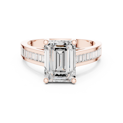 Emerald Cut Engagement Ring With Channel Set Baguette Diamond