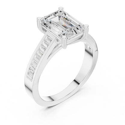 Emerald Cut Engagement Ring With Channel Set Baguette Diamond