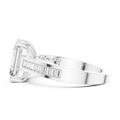 Emerald Cut Engagement Ring With Channel Set Baguette Diamond