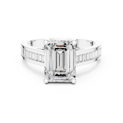 Emerald Cut Engagement Ring With Channel Set Baguette Diamond