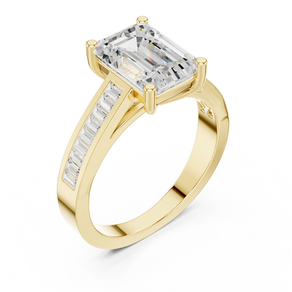 Emerald Cut Engagement Ring With Channel Set Baguette Diamond